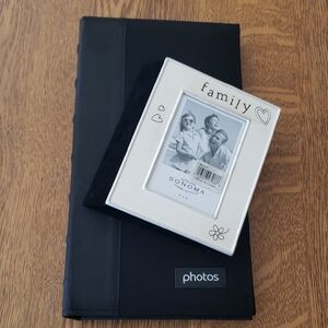(2) Black Photo Album and Silver Family Picture Frame